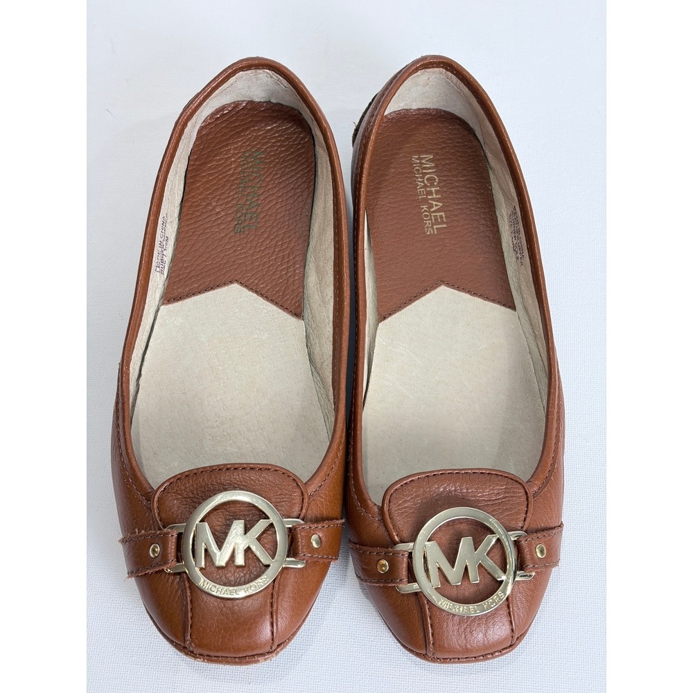 Michael Kors Women Brown Leather Logo Driving Moccasin‎ Loafers Ballet Flats 7.5